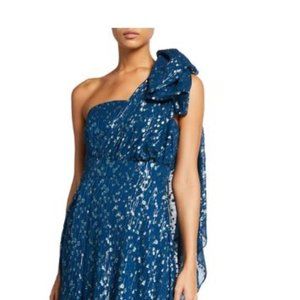 Gorgeous Shoshanna Caprina One-Shoulder Sheer Metallic Clip Dress - Size 8